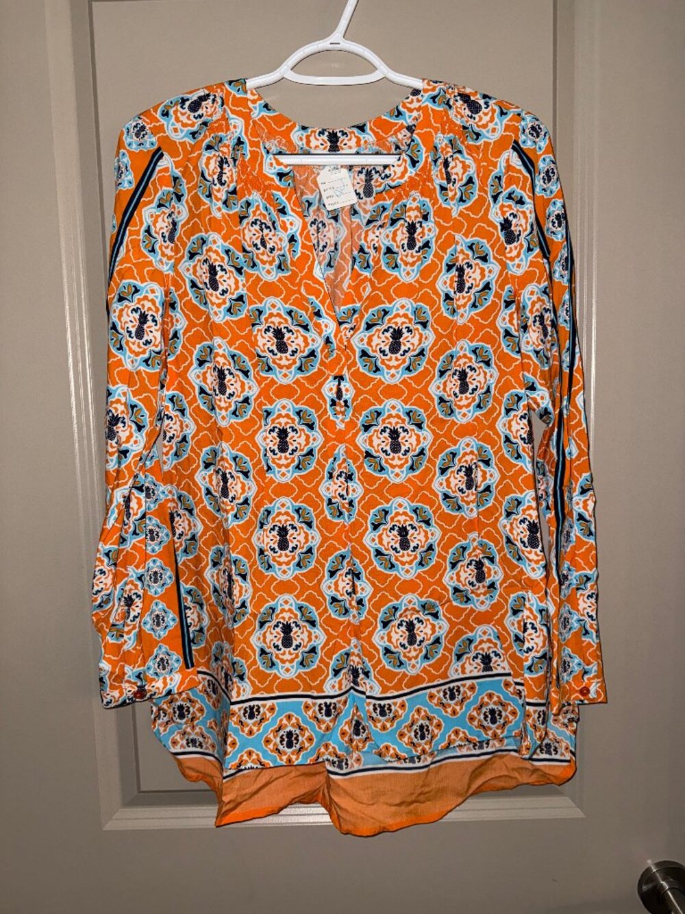 Crown & Ivy Orange Floral Print Blouse Size XS